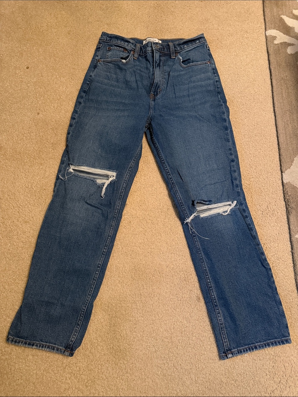 Abercrombie & Fitch Women's Straight Leg Ripped Blue Jeans